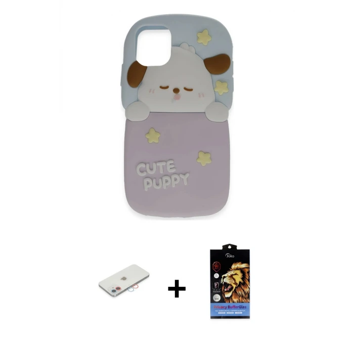 ieg™ iPhone 11 Kılıf Akış Yansıma - Siyah Buffer Hayalet Cam Ekran Koruyucu + Renkli Kamera Lens Koruma Cam - PE