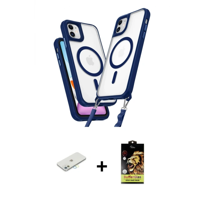 ieg™ iPhone 11 Kılıf Atlas Doku Koleksiyonu - Siyah Buffer Cam Ekran Koruyucu + Renkli Kamera Lens Koruma Cam - SI