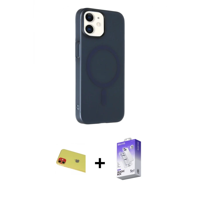 ieg™ iPhone 11 Kılıf Çekirdek Modern Prime - Siyah Bilvis 5in1 3D Magic Cam Ekran Koruyucu + Rainbow Kamera Lens Koruma Cam - KI
