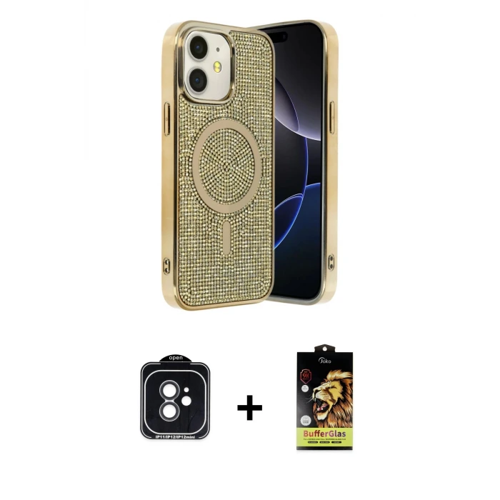ieg™ iPhone 11 Kılıf Eksen Çizgi - Siyah Buffer Cam Ekran Koruyucu + PVD Metal Kamera Lens - SH