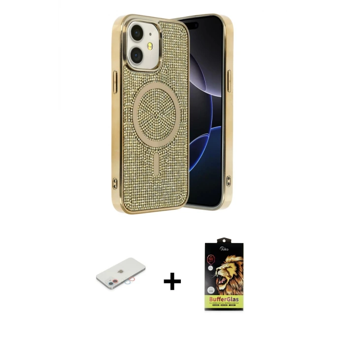 ieg™ iPhone 11 Kılıf Eksen Çizgi - Siyah Buffer Cam Ekran Koruyucu + Renkli Kamera Lens Koruma Cam - PE