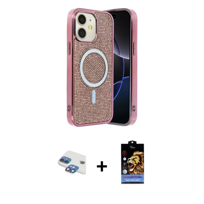 ieg™ iPhone 11 Kılıf Eksen Çizgi - Siyah Buffer Hayalet Cam Ekran Koruyucu + Pers Alüminyum Kamera Lens - GI