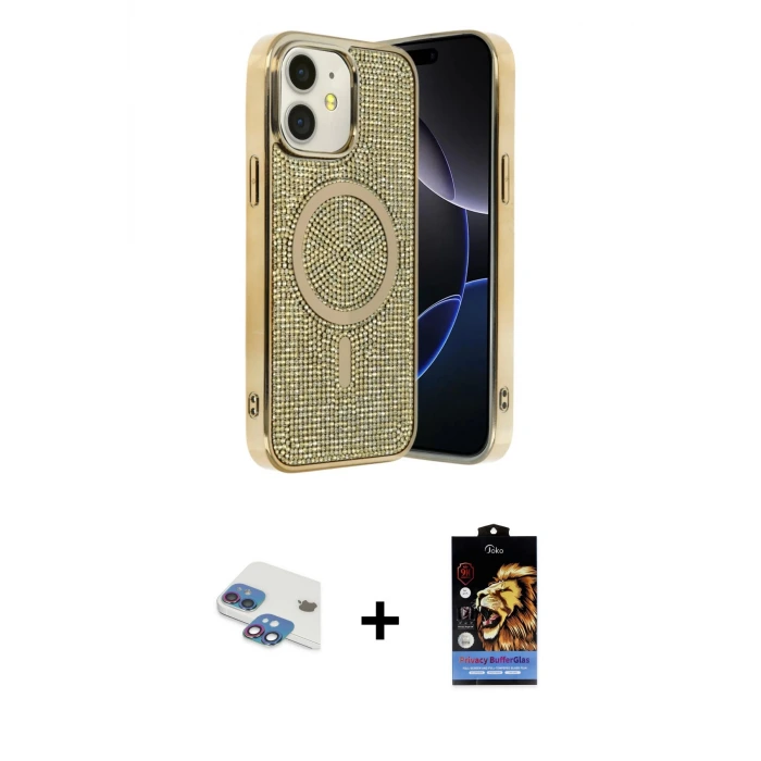 ieg™ iPhone 11 Kılıf Eksen Çizgi - Siyah Buffer Hayalet Cam Ekran Koruyucu + Pers Alüminyum Kamera Lens - GI