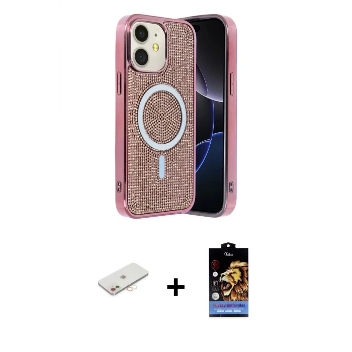 ieg™ iPhone 11 Kılıf Eksen Çizgi - Siyah Buffer Hayalet Cam Ekran Koruyucu + Renkli Kamera Lens Koruma Cam - YL