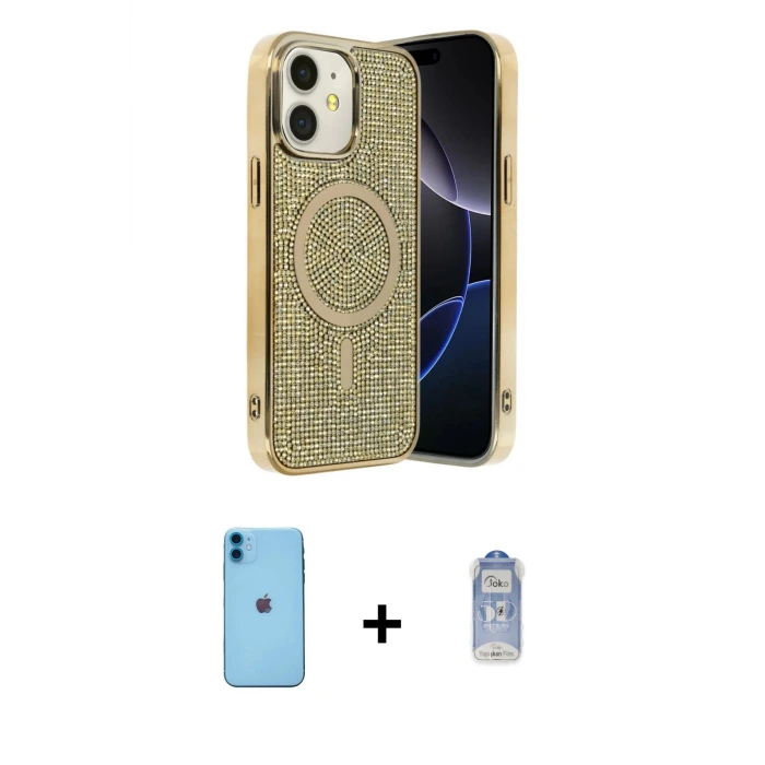 ieg™ iPhone 11 Kılıf Eksen Çizgi - Siyah Joko Magic 5D Cam + Neon Fosforlu Kamera Lens - MI