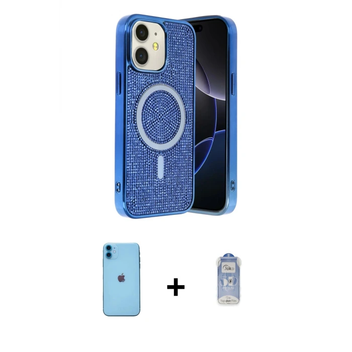 ieg™ iPhone 11 Kılıf Eksen Çizgi - Siyah Joko Magic 5D Cam + Neon Fosforlu Kamera Lens - MI
