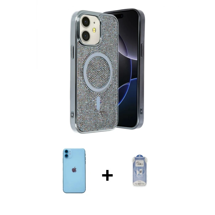 ieg™ iPhone 11 Kılıf Eksen Çizgi - Siyah Joko Magic 5D Cam + Neon Fosforlu Kamera Lens - MI