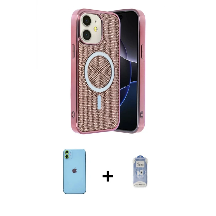 ieg™ iPhone 11 Kılıf Eksen Çizgi - Siyah Joko Magic 5D Cam + Neon Fosforlu Kamera Lens - YL