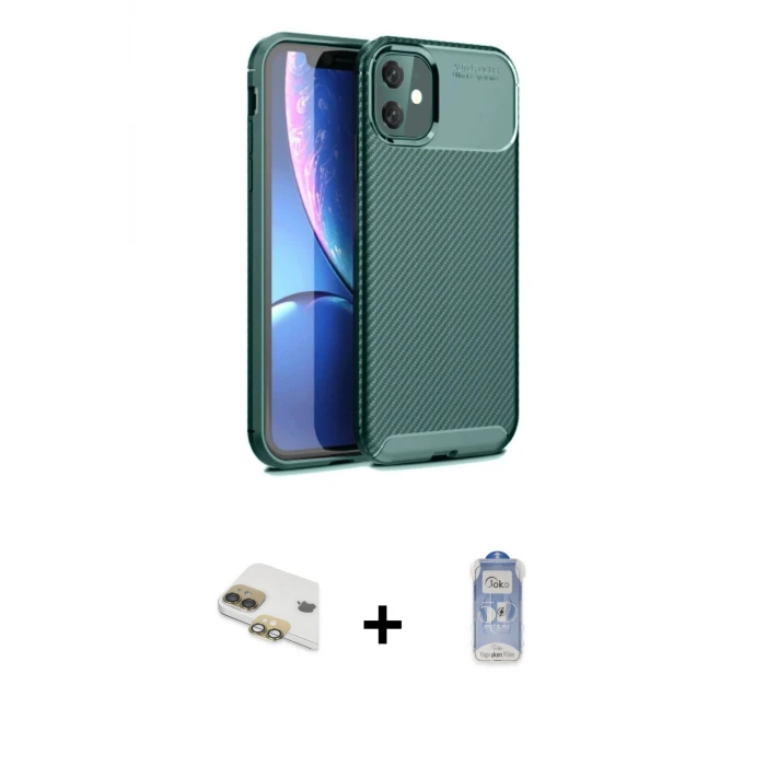 ieg™ iPhone 11 Kılıf Eksen Form Prime - Siyah Joko Magic 5D Cam + Pers Alüminyum Kamera Lens - GD