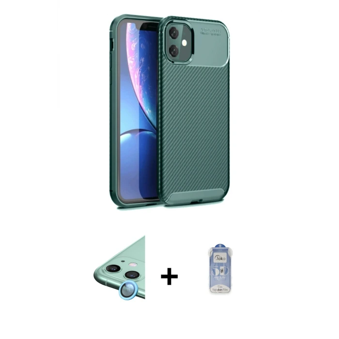 ieg™ iPhone 11 Kılıf Eksen Form Prime - Siyah Joko Magic 5D Cam + Raze Metal Kamera Lens - MI