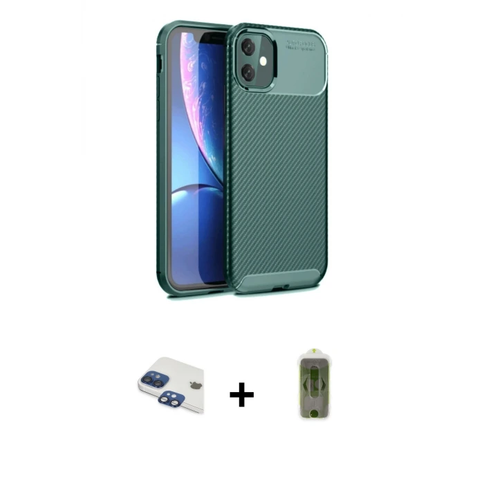 ieg™ iPhone 11 Kılıf Eksen Form Prime - Siyah Joko Magic 5D Hayalet Cam + Pers Alüminyum Kamera Lens - LT