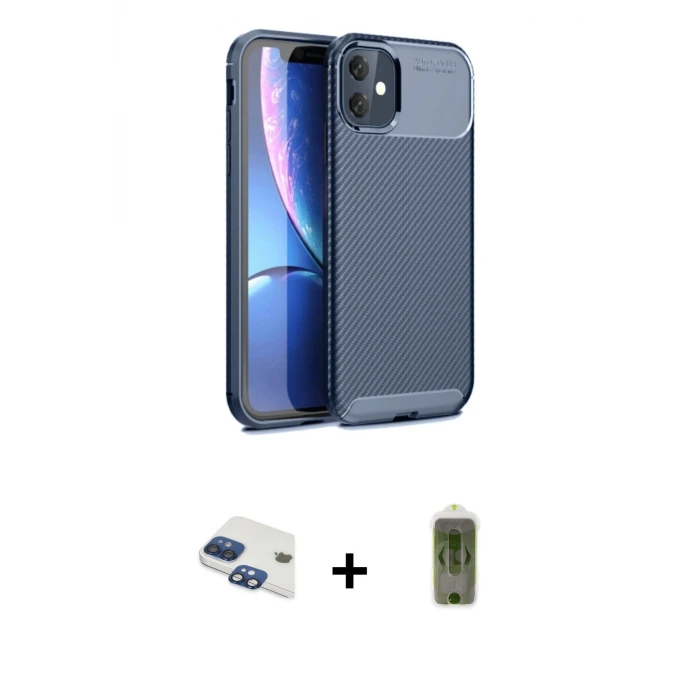 ieg™ iPhone 11 Kılıf Eksen Form Prime - Siyah Joko Magic 5D Hayalet Cam + Pers Alüminyum Kamera Lens - LT