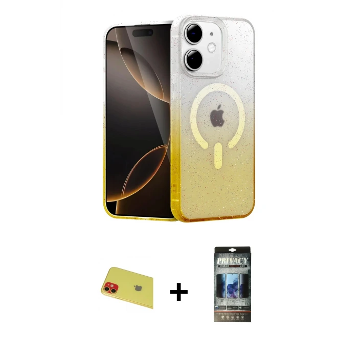 ieg™ iPhone 11 Kılıf Eksen Minimal Özel Seri - Siyah 34D Hayalet Izgaralı Cam + Rainbow Kamera Lens Koruma Cam - KI