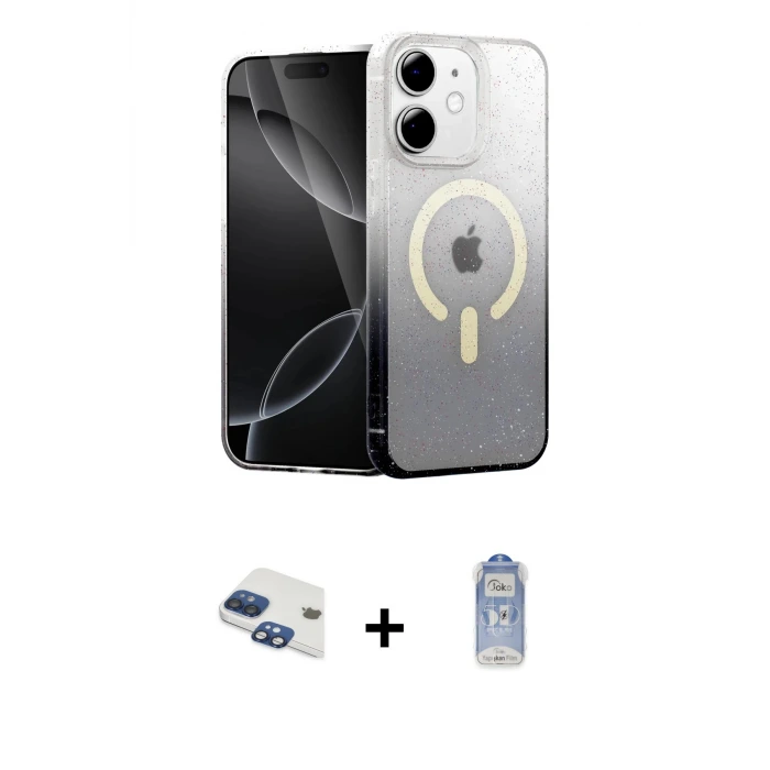ieg™ iPhone 11 Kılıf Eksen Minimal Özel Seri - Siyah Joko Magic 5D Cam + Pers Alüminyum Kamera Lens - LT
