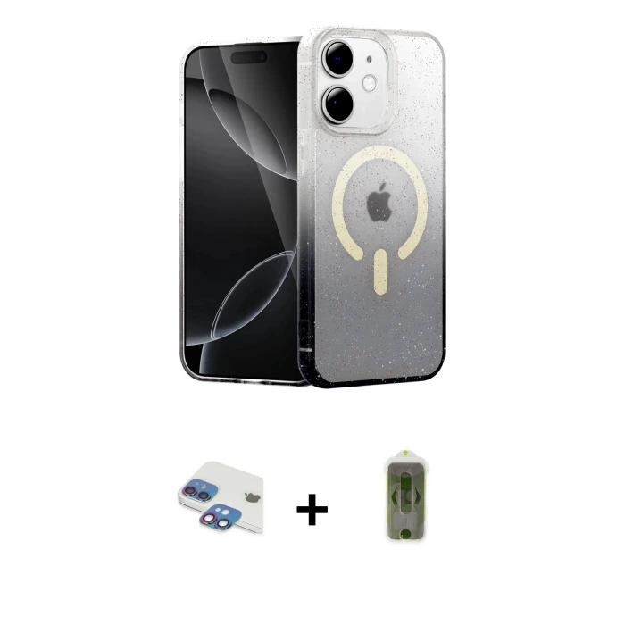 ieg™ iPhone 11 Kılıf Eksen Minimal Özel Seri - Siyah Joko Magic 5D Hayalet Cam + Pers Alüminyum Kamera Lens - GI