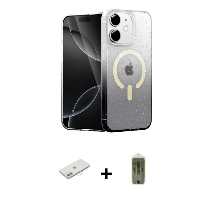 ieg™ iPhone 11 Kılıf Eksen Minimal Özel Seri - Siyah Joko Magic 5D Hayalet Cam + Renkli Kamera Lens Koruma Cam - PE