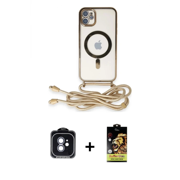 ieg™ iPhone 11 Kılıf Eksen Özel Seri - Siyah Buffer Cam Ekran Koruyucu + PVD Metal Kamera Lens - MI