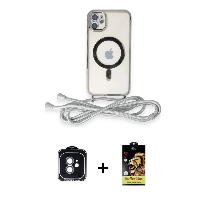 ieg™ iPhone 11 Kılıf Eksen Özel Seri - Siyah Buffer Cam Ekran Koruyucu + PVD Metal Kamera Lens - MI