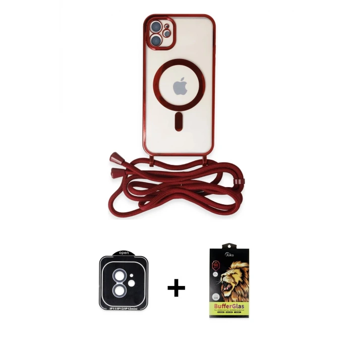 ieg™ iPhone 11 Kılıf Eksen Özel Seri - Siyah Buffer Cam Ekran Koruyucu + PVD Metal Kamera Lens - MI