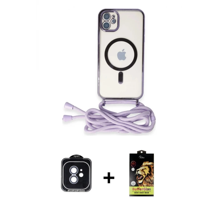 ieg™ iPhone 11 Kılıf Eksen Özel Seri - Siyah Buffer Cam Ekran Koruyucu + PVD Metal Kamera Lens - MI