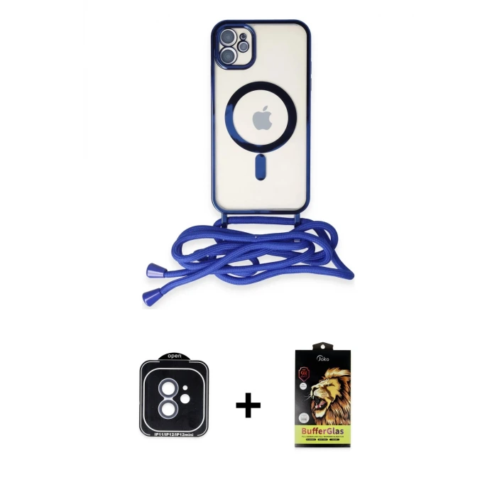 ieg™ iPhone 11 Kılıf Eksen Özel Seri - Siyah Buffer Cam Ekran Koruyucu + PVD Metal Kamera Lens - MI