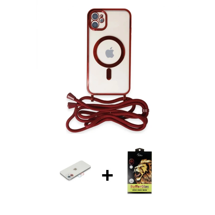 ieg™ iPhone 11 Kılıf Eksen Özel Seri - Siyah Buffer Cam Ekran Koruyucu + Renkli Kamera Lens Koruma Cam - PE