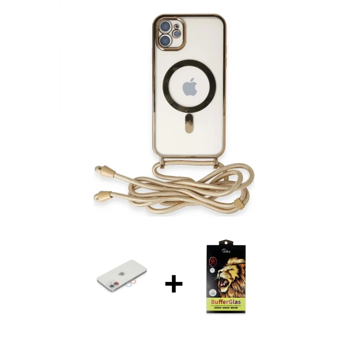 ieg™ iPhone 11 Kılıf Eksen Özel Seri - Siyah Buffer Cam Ekran Koruyucu + Renkli Kamera Lens Koruma Cam - PE