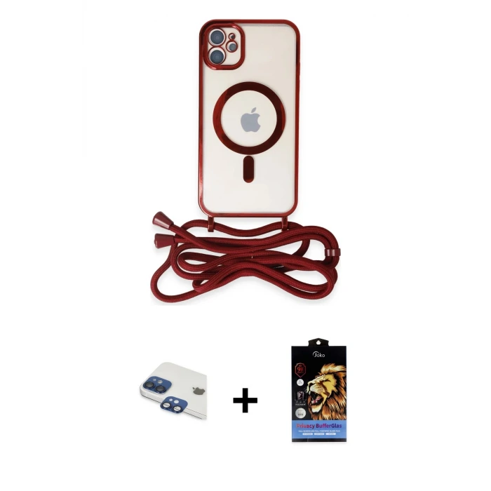 ieg™ iPhone 11 Kılıf Eksen Özel Seri - Siyah Buffer Hayalet Cam Ekran Koruyucu + Pers Alüminyum Kamera Lens - LT