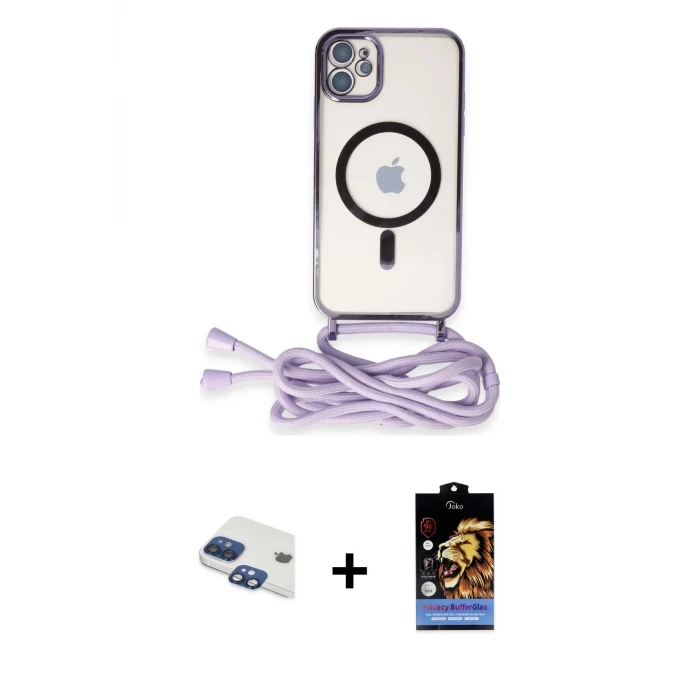 ieg™ iPhone 11 Kılıf Eksen Özel Seri - Siyah Buffer Hayalet Cam Ekran Koruyucu + Pers Alüminyum Kamera Lens - LT