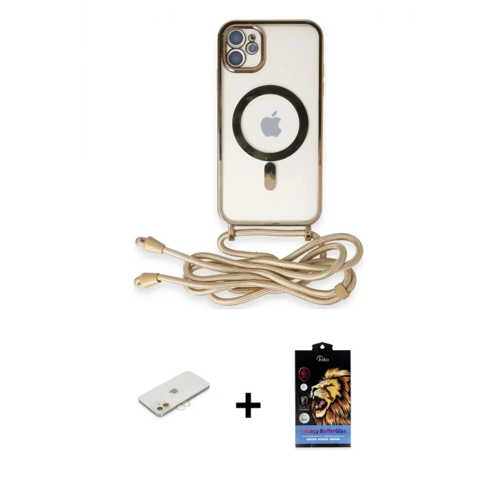 ieg™ iPhone 11 Kılıf Eksen Özel Seri - Siyah Buffer Hayalet Cam Ekran Koruyucu + Renkli Kamera Lens Koruma Cam - TU