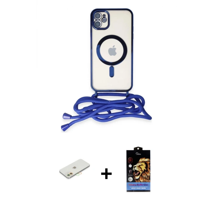 ieg™ iPhone 11 Kılıf Eksen Özel Seri - Siyah Buffer Hayalet Cam Ekran Koruyucu + Renkli Kamera Lens Koruma Cam - TU