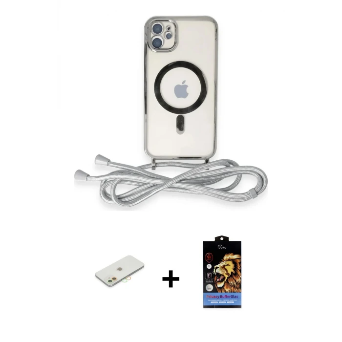 ieg™ iPhone 11 Kılıf Eksen Özel Seri - Siyah Buffer Hayalet Cam Ekran Koruyucu + Renkli Kamera Lens Koruma Cam - TU