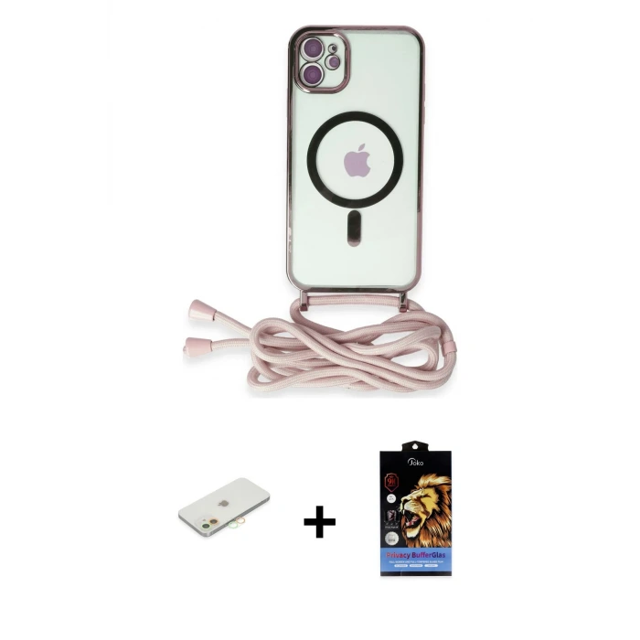 ieg™ iPhone 11 Kılıf Eksen Özel Seri - Siyah Buffer Hayalet Cam Ekran Koruyucu + Renkli Kamera Lens Koruma Cam - TU
