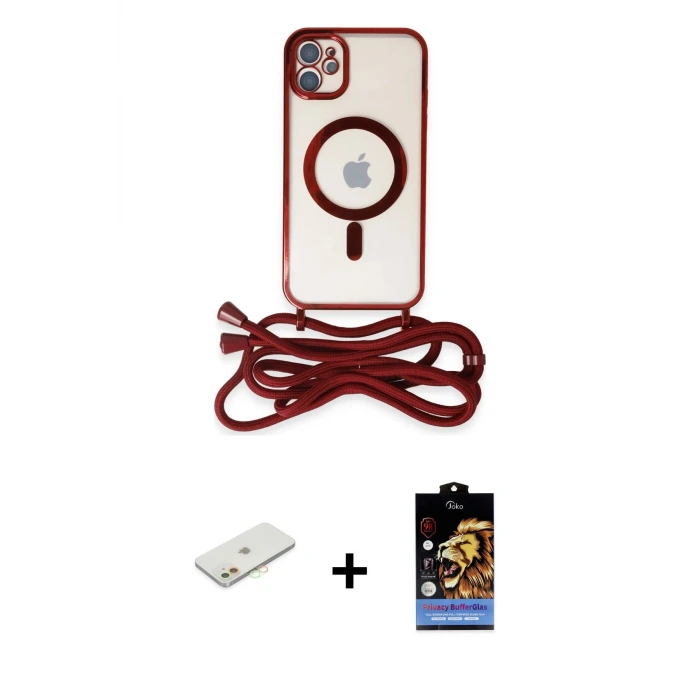 ieg™ iPhone 11 Kılıf Eksen Özel Seri - Siyah Buffer Hayalet Cam Ekran Koruyucu + Renkli Kamera Lens Koruma Cam - TU