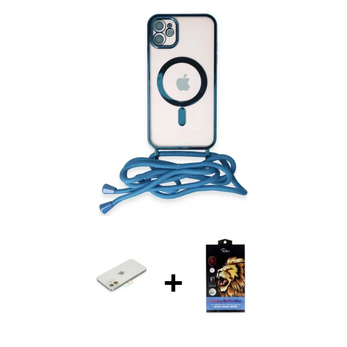 ieg™ iPhone 11 Kılıf Eksen Özel Seri - Siyah Buffer Hayalet Cam Ekran Koruyucu + Renkli Kamera Lens Koruma Cam - TU
