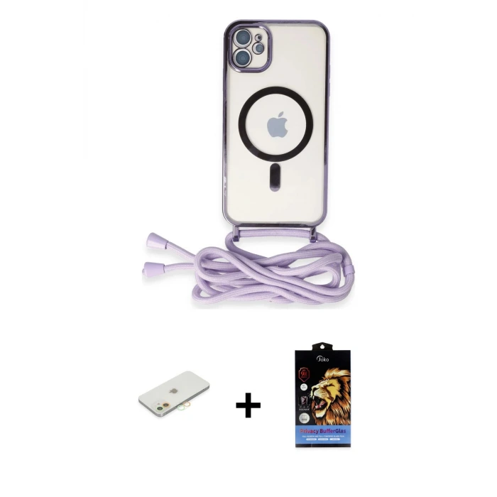ieg™ iPhone 11 Kılıf Eksen Özel Seri - Siyah Buffer Hayalet Cam Ekran Koruyucu + Renkli Kamera Lens Koruma Cam - TU