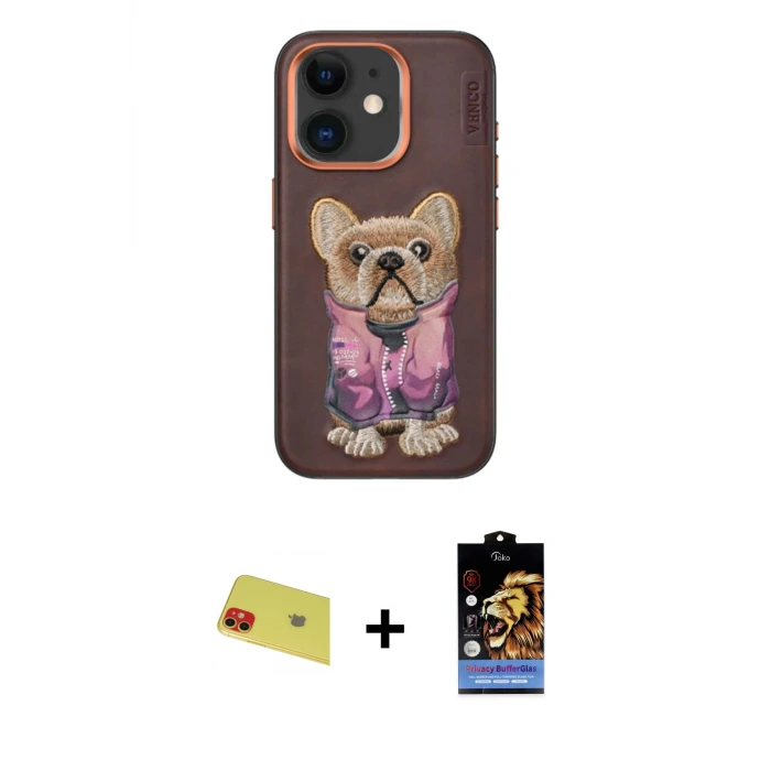 ieg™ iPhone 11 Kılıf İz Minimal Koleksiyonu - Siyah Buffer Hayalet Cam Ekran Koruyucu + Rainbow Kamera Lens Koruma Cam - KI