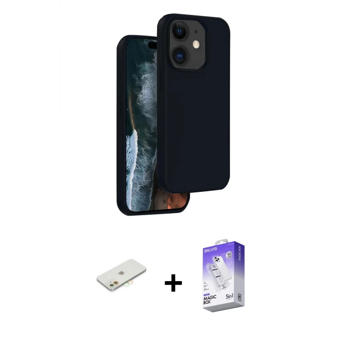 ieg™ iPhone 11 Kılıf Kıvılcım Çizgi Serisi - Siyah Bilvis 5in1 3D Magic Cam Ekran Koruyucu + Renkli Kamera Lens Koruma Cam - TU