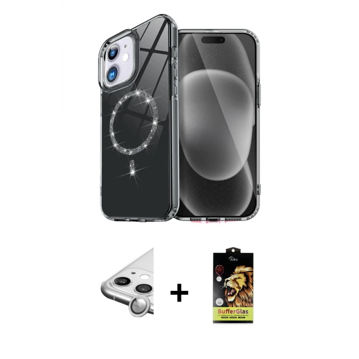 ieg™ iPhone 11 Kılıf Kıvılcım Form Prime - Siyah Buffer Cam Ekran Koruyucu + Raze Metal Kamera Lens - GS