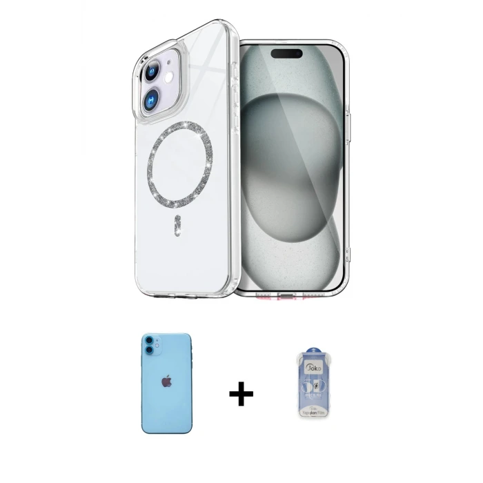 ieg™ iPhone 11 Kılıf Kıvılcım Form Prime - Siyah Joko Magic 5D Cam + Neon Fosforlu Kamera Lens - MI