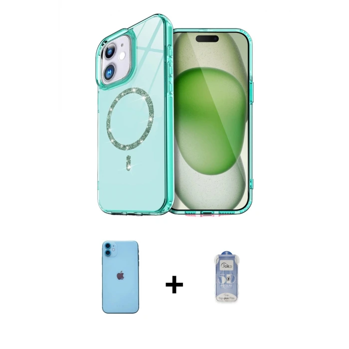 ieg™ iPhone 11 Kılıf Kıvılcım Form Prime - Siyah Joko Magic 5D Cam + Neon Fosforlu Kamera Lens - MI