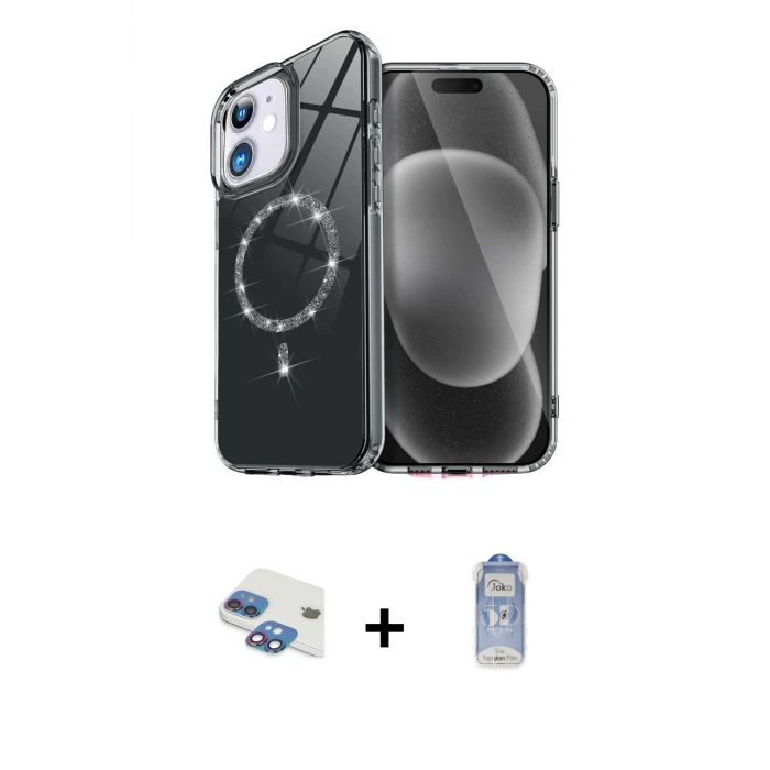 ieg™ iPhone 11 Kılıf Kıvılcım Form Prime - Siyah Joko Magic 5D Cam + Pers Alüminyum Kamera Lens - GI