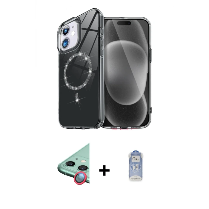 ieg™ iPhone 11 Kılıf Kıvılcım Form Prime - Siyah Joko Magic 5D Cam + Raze Metal Kamera Lens - KI