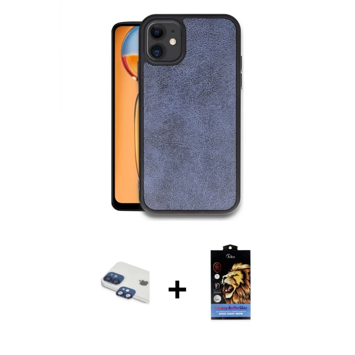 ieg™ iPhone 11 Kılıf Kıvılcım Işık Serisi - Siyah Buffer Hayalet Cam Ekran Koruyucu + Pers Alüminyum Kamera Lens - LT