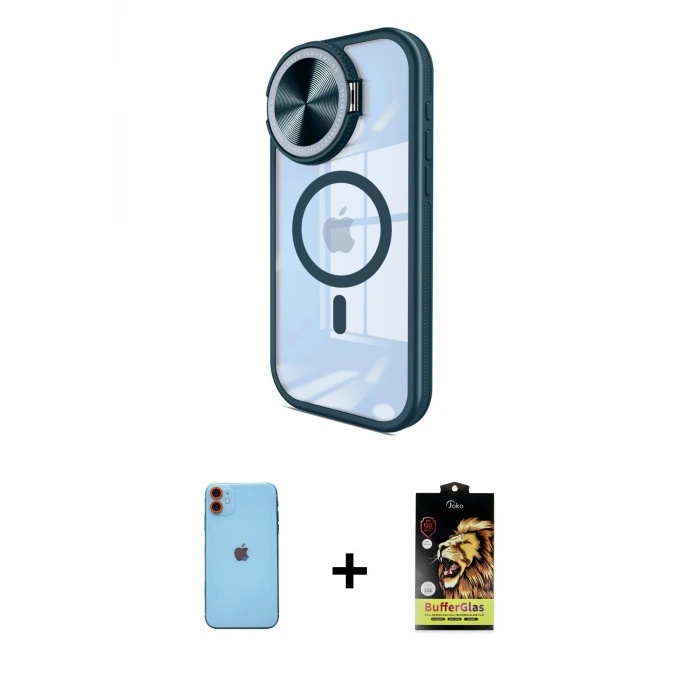 ieg™ iPhone 11 Kılıf Kıvılcım Modern Koleksiyonu - Siyah Buffer Cam Ekran Koruyucu + Neon Fosforlu Kamera Lens - TU