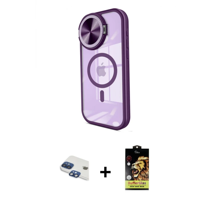 ieg™ iPhone 11 Kılıf Kıvılcım Modern Koleksiyonu - Siyah Buffer Cam Ekran Koruyucu + Pers Alüminyum Kamera Lens - LT