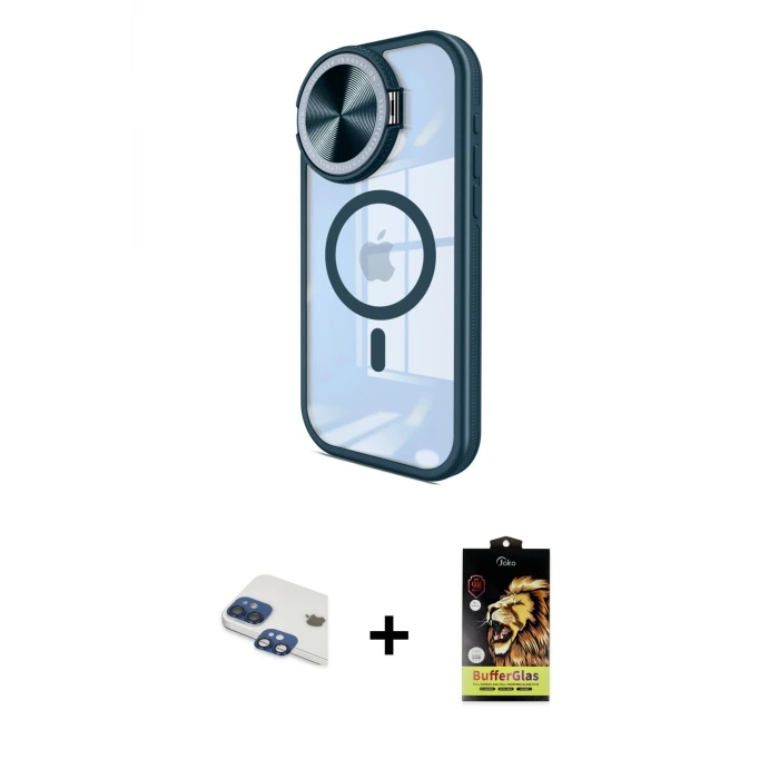 ieg™ iPhone 11 Kılıf Kıvılcım Modern Koleksiyonu - Siyah Buffer Cam Ekran Koruyucu + Pers Alüminyum Kamera Lens - LT