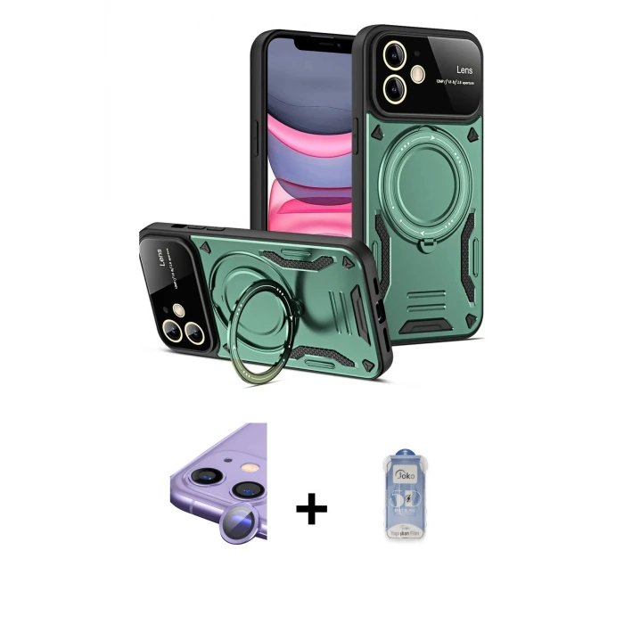 ieg™ iPhone 11 Kılıf Kıvılcım Modern Serisi - Siyah Joko Magic 5D Cam + Raze Metal Kamera Lens - MR