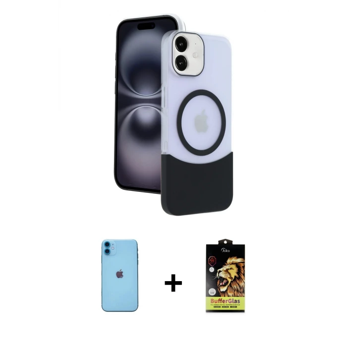 ieg™ iPhone 11 Kılıf Kozmos Form Özel Seri - Siyah Buffer Cam Ekran Koruyucu + Neon Fosforlu Kamera Lens - MI