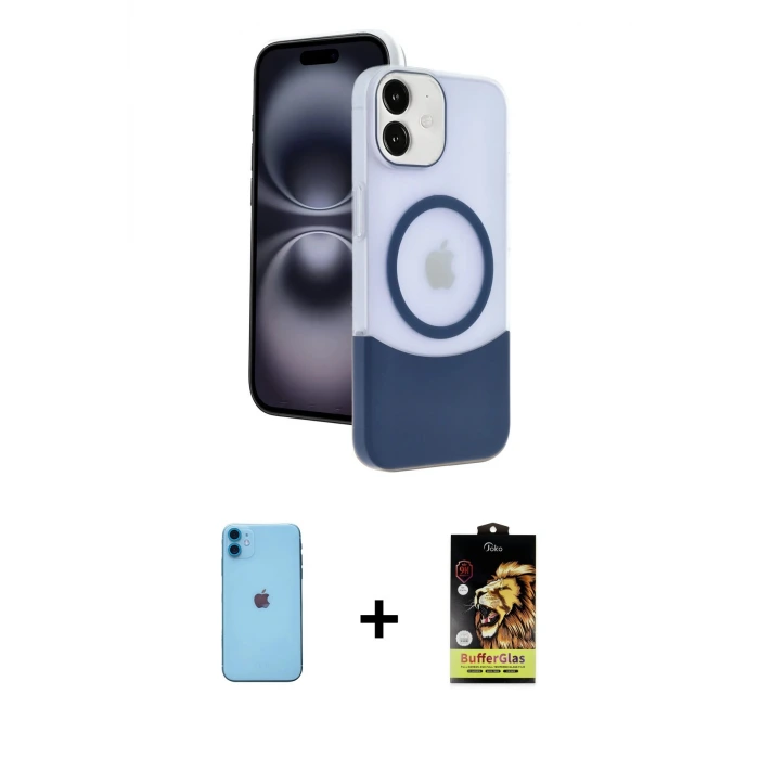 ieg™ iPhone 11 Kılıf Kozmos Form Özel Seri - Siyah Buffer Cam Ekran Koruyucu + Neon Fosforlu Kamera Lens - MI